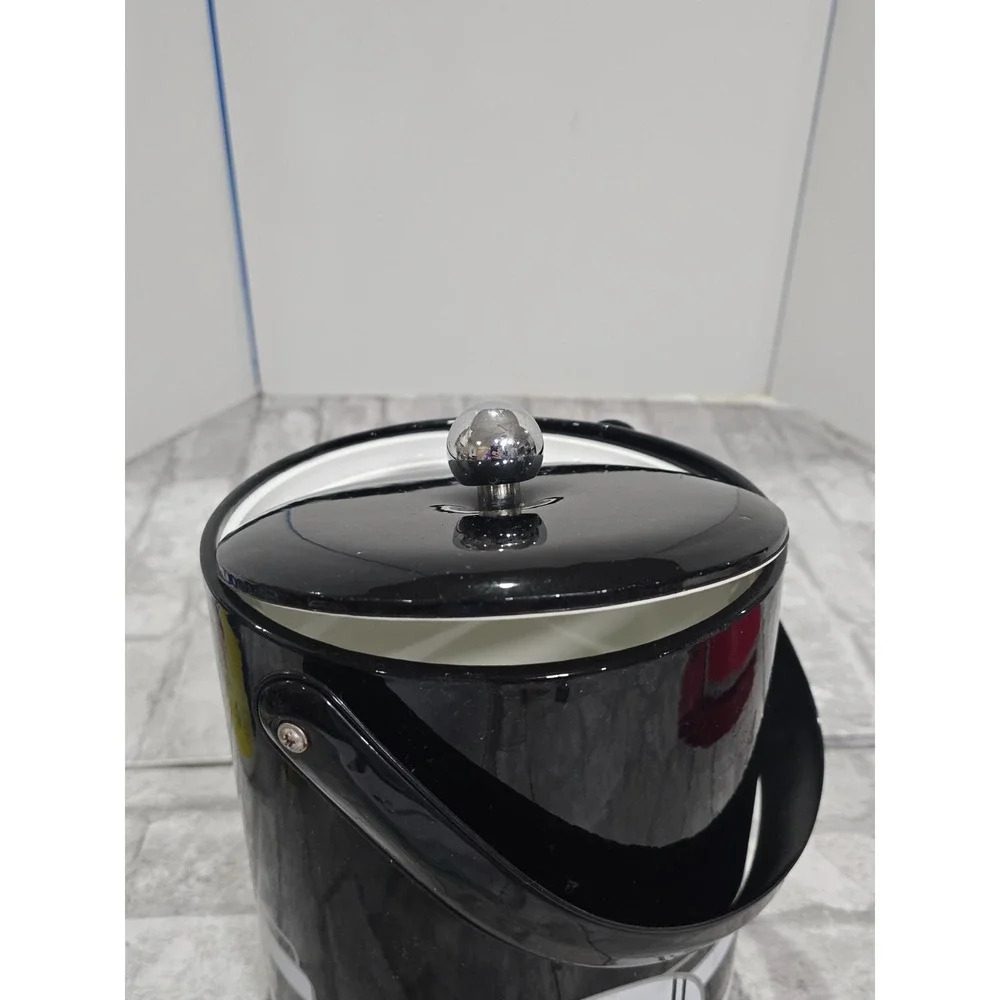 Georges Briard True Vtg Black White Art Deco Vinyl Ice Bucket Geometric Abstract